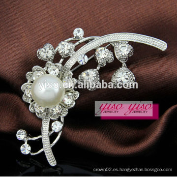 Broche de la perla de la flor de la boda real con el cristal del rhinestone